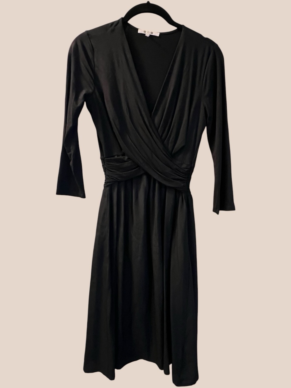 Black Surplice Slinky Wrap Dress / Three Dots / LBD / Size XS / Excellent